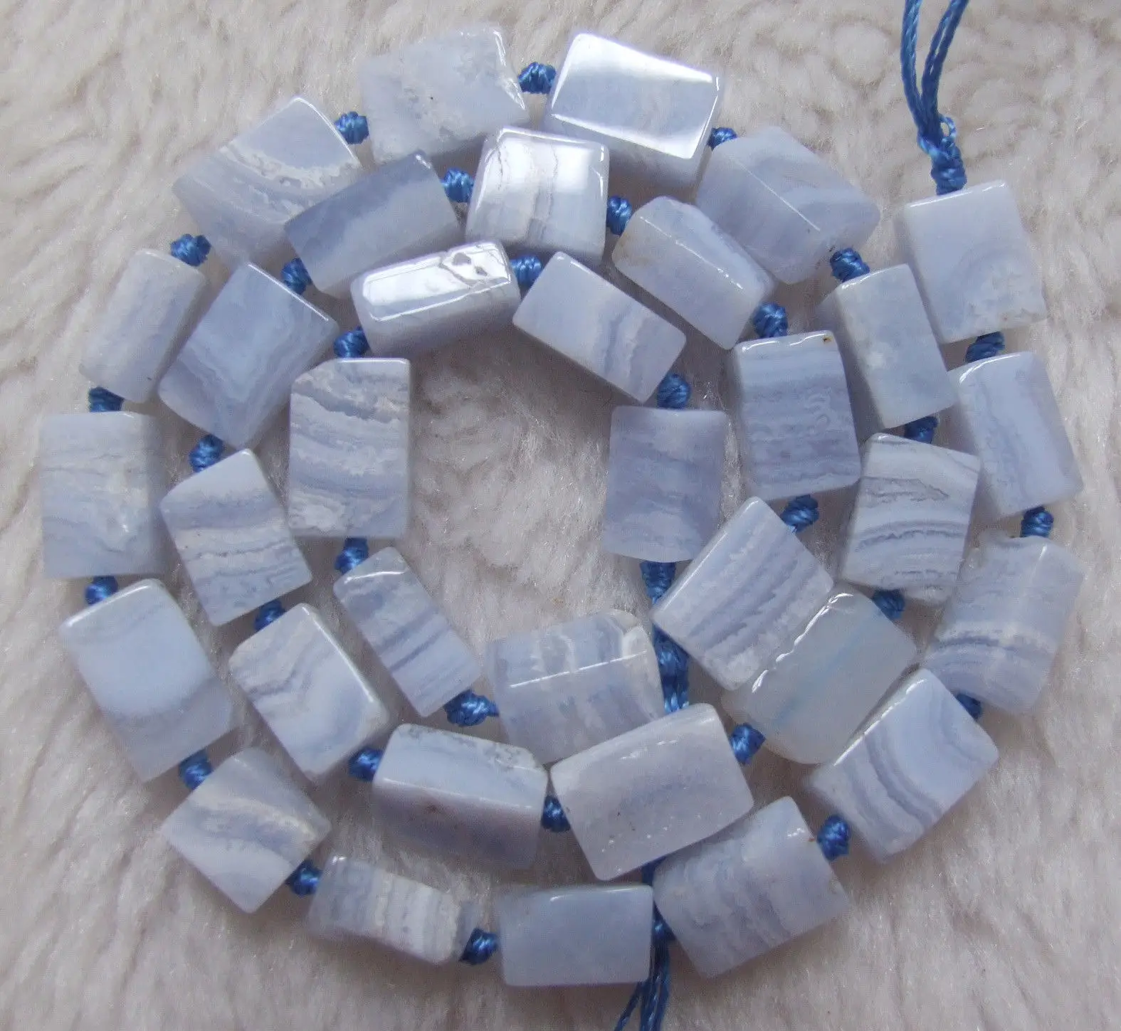 

8x10mm Natural Blue Chalcedony Rectangle Loose Beads 15.5"