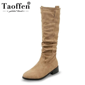 

Taoffen Plus Size 32-46 Knee High Boots For Women Flats Shoes Winter Keep Warm Fur Casual Round Toe 2020 Fashion Long Boots
