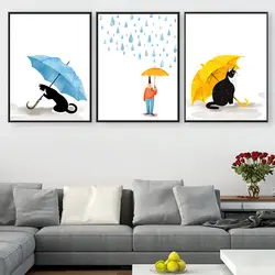 Новые стены Книги по искусству Холст Картина-зонтик кошка-Плакаты и принты Nordic Животные настенные панно детская комната Украшения в