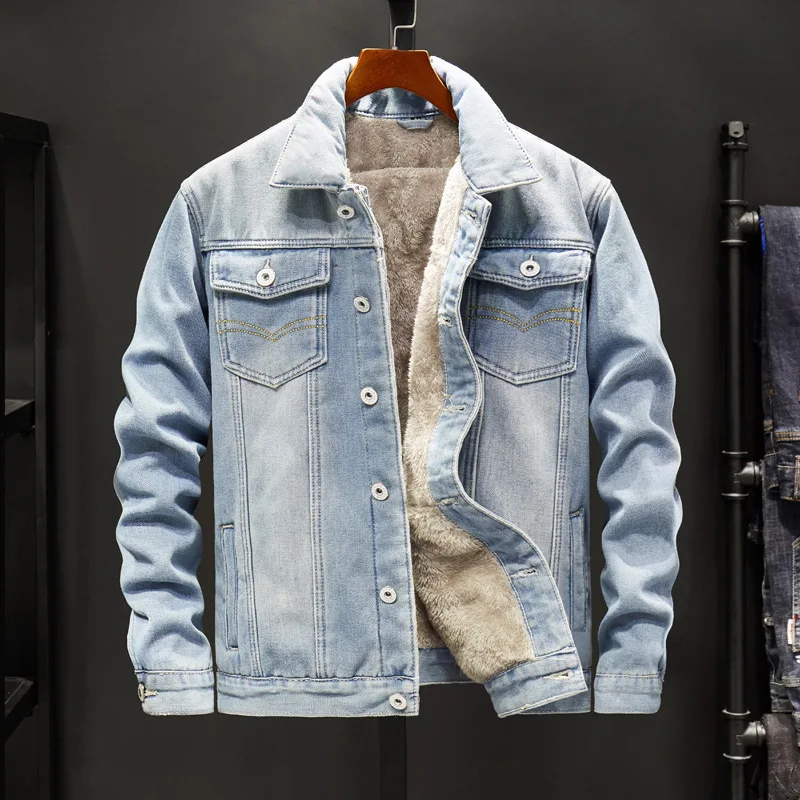 Fashion Men's Denim Jackets Punk Hole Jean Coat Winter Warm Jean Jacket Mens Jeans Outerwear Men Jean Jacket Fashion Men's Denim Jackets Punk Hole Jean Coat Winter Warm Jean Jacket Mens Jeans Outerwear Men Jean Jacket