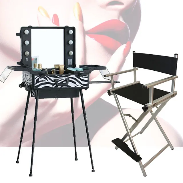 High quality lighting makeup case with portable chair, makeup station