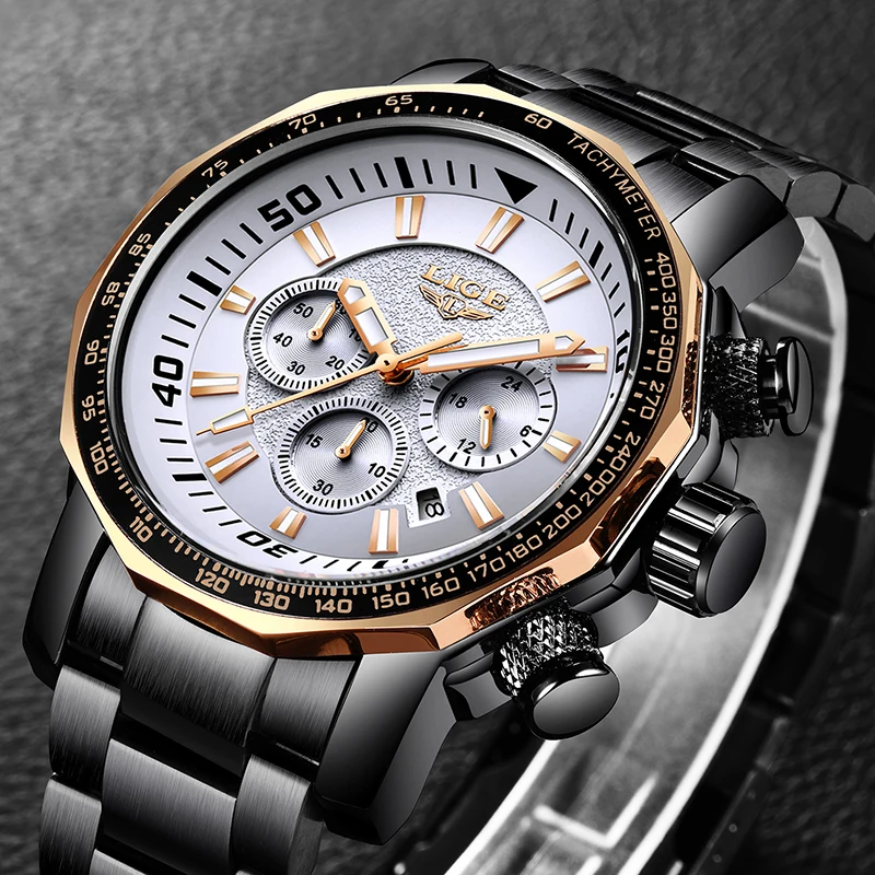 LIGE Mens Watches Top Brand Luxury Fashion Quartz Clock Men's Waterproof Big Dial Watch Men Military Sport Watch Erkek Kol Saati