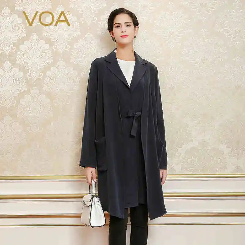 VOA тяжелое шелковое пальто женская Европейская версия длинного сечения свободная весенняя куртка F5309 для зрелых