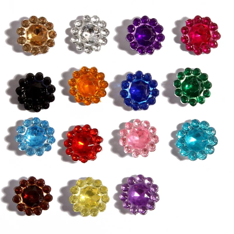 

100pcs/pack 11mm 15colors Hotfix Bling Acrylic Pointback Rhinestone Buttons Artificial Plastic Decorative Crystal Strass Beads