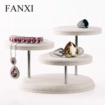 

FANXI Creamy White Round Disc Table Display Stand Ring/Bracelet/Bangle/Chain Display for Shop Decoration Jewelry Organizer