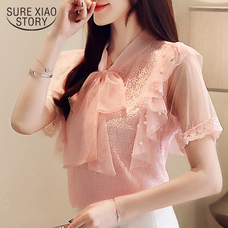 women summer tops for women 2019 blusas blancas lace tops womens blouses and tops ladies blouses Bow ladies tops blouse 4630 50