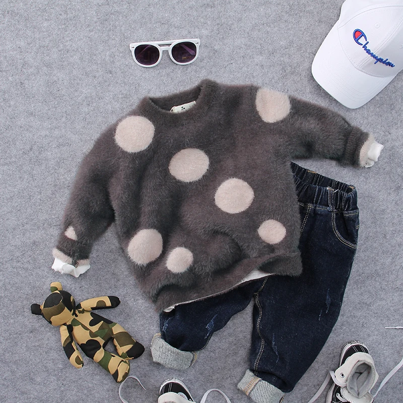 

new 2018 autumn winter warm girls boys dot knitted sweater 1pc kids autumn winter clothing boys sweater girls sweater