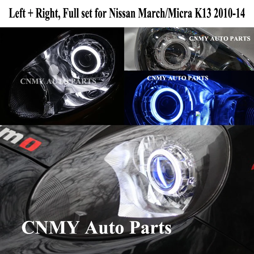 CCFL Halo Angel eyes High Low Beams HID BiXenon Projector lens headlights for Nissan March