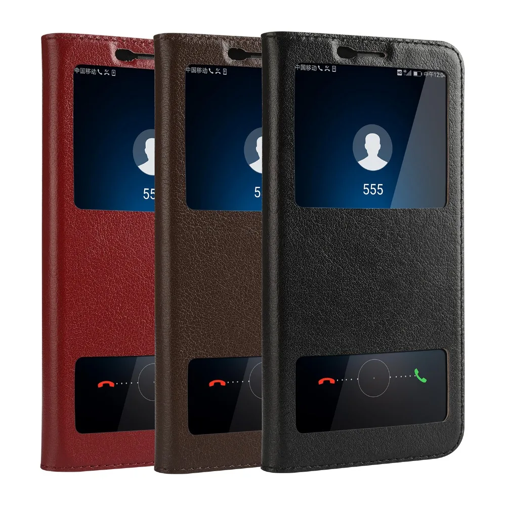 

For Huawei Honor V10 Case Luxury Genuine Leather Flip Cover for Huawei Honor V10 Phone Bags Window View With Magnet Fundas Coque
