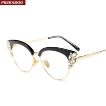 Peekaboo Стразы кошачий глаз оправы для очков для женщин брендовые дизайнерские роскошные сексуальные очки кошачий глаз черные