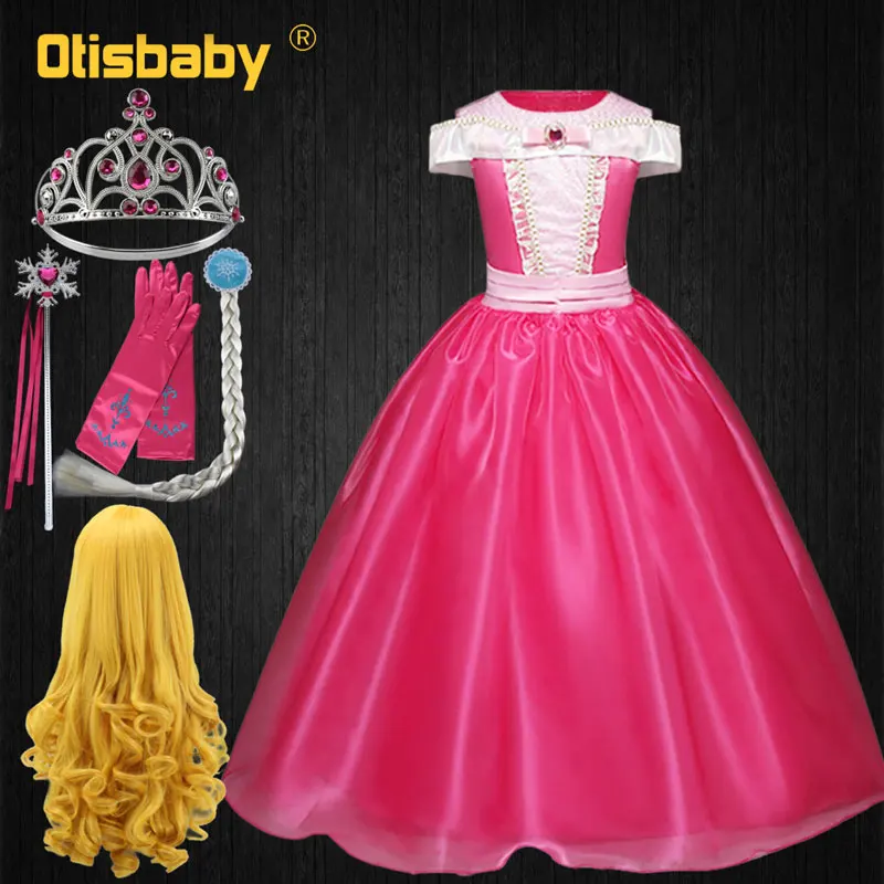 Мода года, летнее платье Авроры для маленьких девочек, вечерние платья принцессы с блестками для сна и красоты, детское розовое бальное платье на Хэллоуин