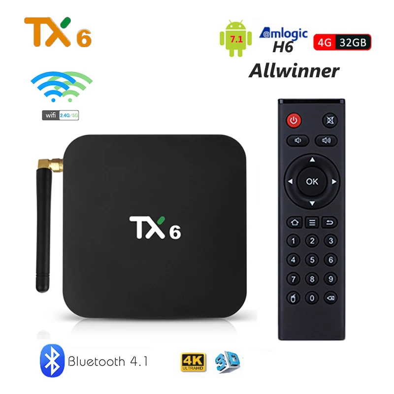 TX6 Android 7 TV Box Allwinner H6 4GB 32GB 64GB Quad Core Media Player 2.4G 5G Wifi Bluetooth 4.1 4K HD Smart Set Top Box