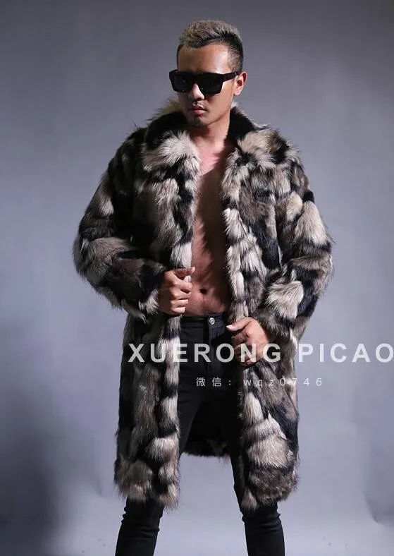 Теплое повседневное пальто из искусственного меха норки и кролика, мужская кожаная куртка, мужские пальто, зимняя свободная теплая верхняя одежда с капюшоном, модная певица