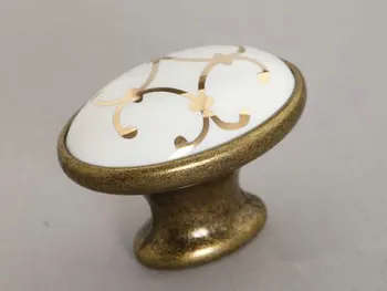 

Ceramic Cabinet Knobs Antique Brass Oval Dresser Drawer Pulls Handles White Gold French Furniture Knob Pull Handle Hardware