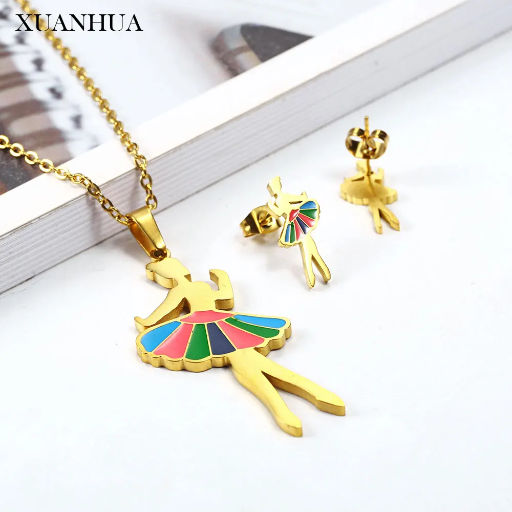 

XUANHUA Ballet girl Necklace Earrings set Stainless Steel Jewelry Woman Vogue 2019 Mass Effect Jewelry Accessories Bohemian