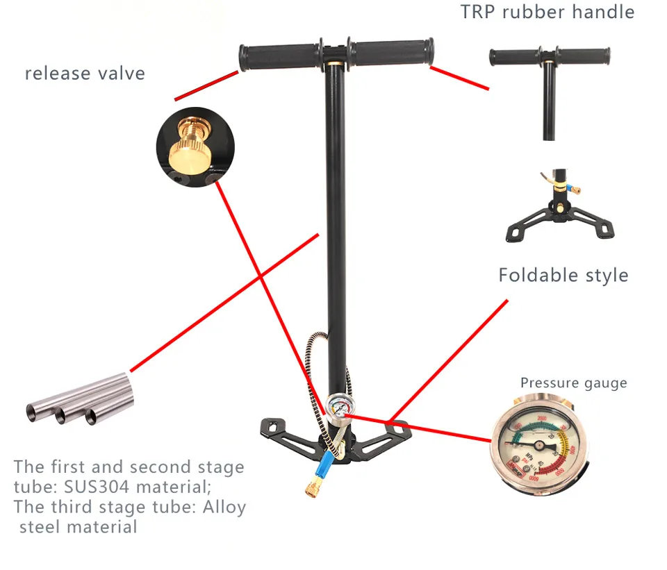 Pcp насос для Пневматические винтовки Пейнтбол 3 Стадии Высокого Давления 4500 фунтов/кв. дюйм 300 бар 30 мпа 1 компл./лот