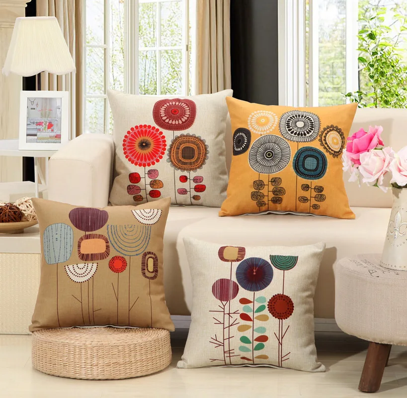 

Comfortable Linen Sleeping Pillow Case Character Sunflower Rose Floral Decorative Dining Chair Throw Pillow Covers on Couch