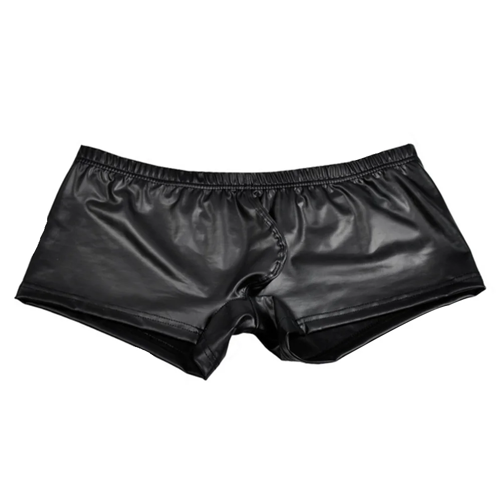 

1pc Shorts Trunks Pant Nightwear Underwear black color Sexy Men Faux Leather Boxer