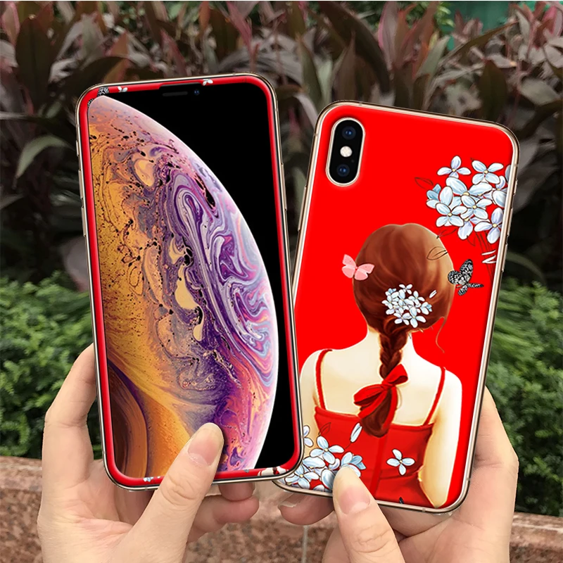 Чехол для экрана для iPhone Xs XR Xs Max X Передняя пластина из закаленного стекла+ ТПУ задняя Цветная рисунок или корпус с рисунком