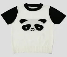 Panda cartoon short sleeve Tshirt baby child boys and girls kids summer cotton knit sweater thin tops 1-5Y