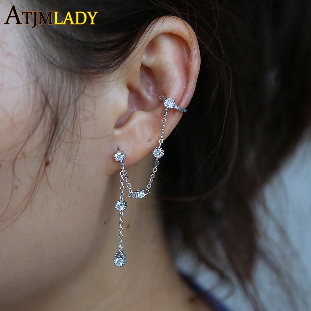 Us 8 09 10 Off 100 925 Sterling Silver Delicate Ear Cuff Earrings With Long Chain Tel Crystal Tear Drop Cz Earring Clip Brinco Boho Jewelry In Us 8 09 10 Off 100 925 Sterling Silver Delicate Ear Cuff Earrings With Long Chain Tel Crystal Tear Drop Cz Earring Clip Brinco Boho Jewelry In