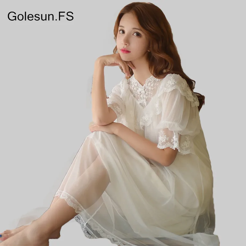 New Women Sexy Cute Gowns Lace Cotton Princess Nightgown Ladies Casual
