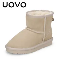 Uovo нового Девичьи зимние сапоги модная уличная детская зимняя обувь теплые и удобные с зимние ботинки с плюшевым утеплителем для ребенка