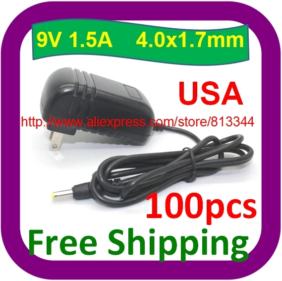 100 шт./лот AC адаптер питания 9 V 1.5A 1500mA 4,0 мм 1,7 для dvd-проигрыватель США plug 4,0