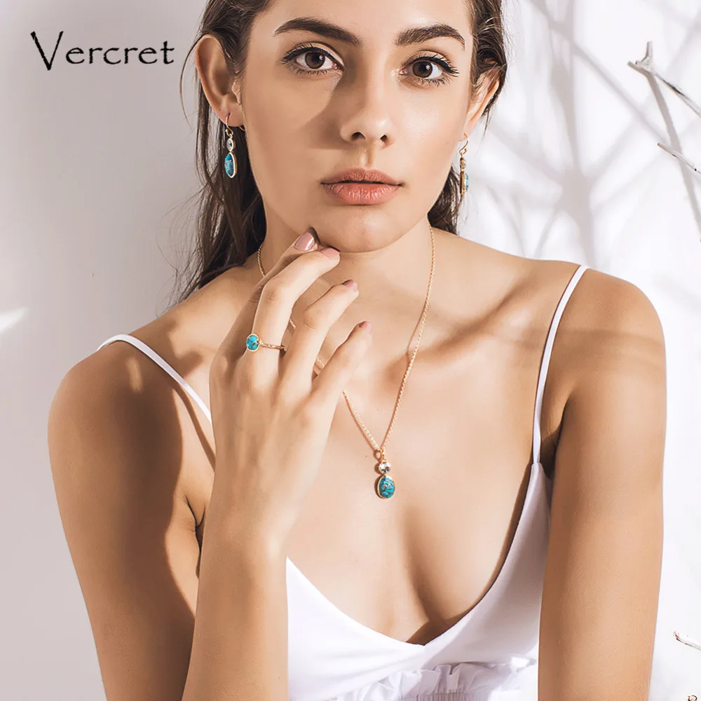 Vercret delicate turquoise rings handmade 925 sterling silver 18k gold ring fine jewelry for women gifts Fine Jewelry