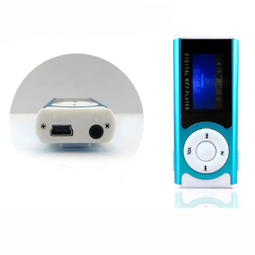 Портативный блестящий мини USB Клип ЖК экран MP3 медиаплеер Поддержка 16 Гб Micro SD