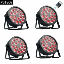 4pcs/lot Remote control 18x12w led par lights dmx512 large lens rgbw 4in1 led flat par led dj lights equipment disco lights