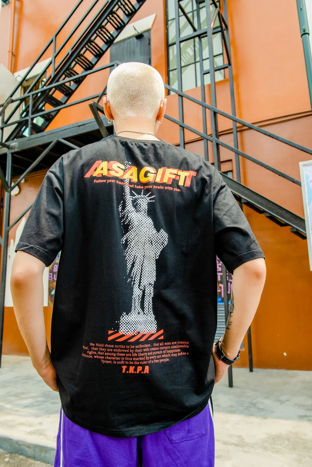 

TKPA Best Selling Cotton 100% American Style Hip Hop Unisex Tee Statue of Liberty Printing Short Sleeves Men's T-shirt