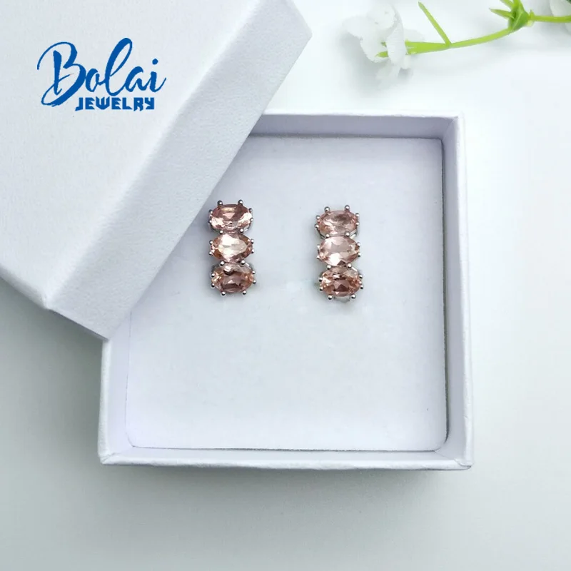 Bolaijewelry, оформление морганитом nano 5.8ct овальной формы серьги из 925 стерлингового серебра блестящие ювелирные изделия для девочек