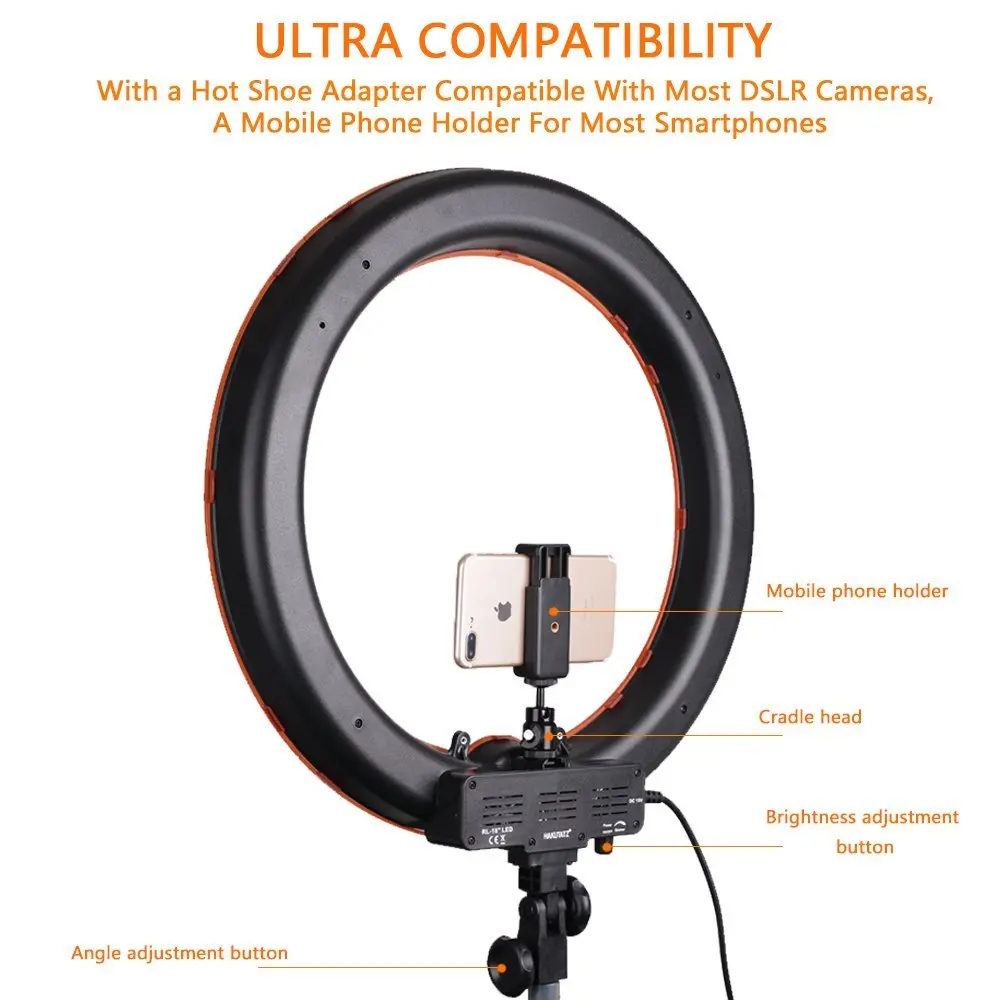  capsaver RL-18 LED Ring Light 18 inch Makeup Lamp with Tripod Mirror High CRI LED 5500K Camera Phot - 32827982049