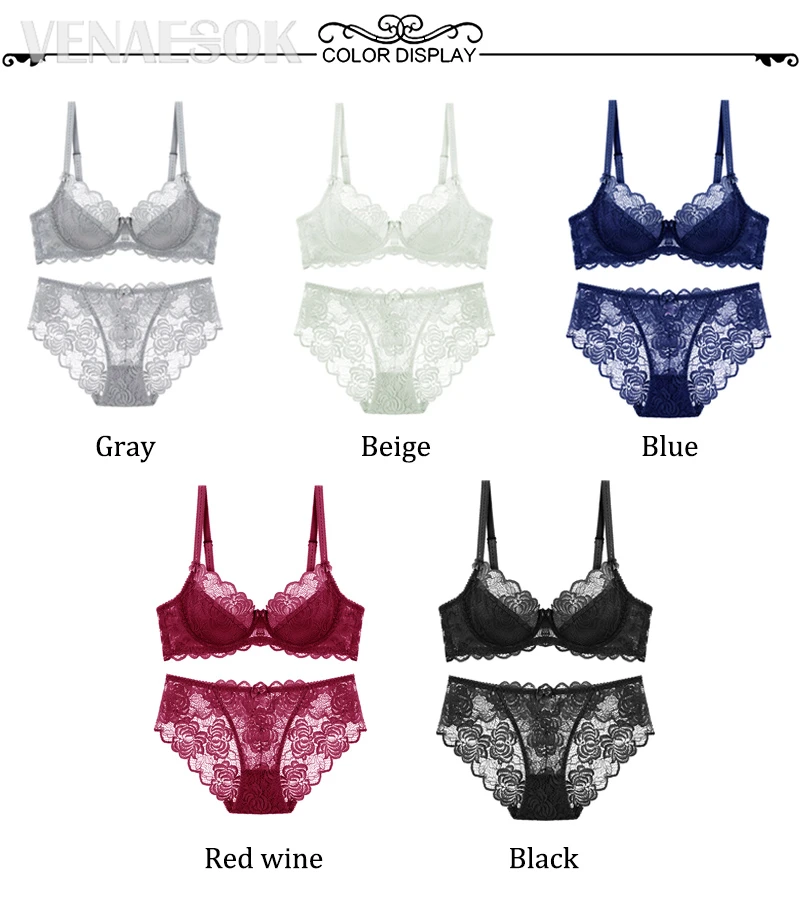 Fashion Gray Women Lingerie Transparent Bra Set Plus Size C D Cup Sexy Bras Lace Underwear Set Ultrathin Embroidery Brassiere bra and underwear set