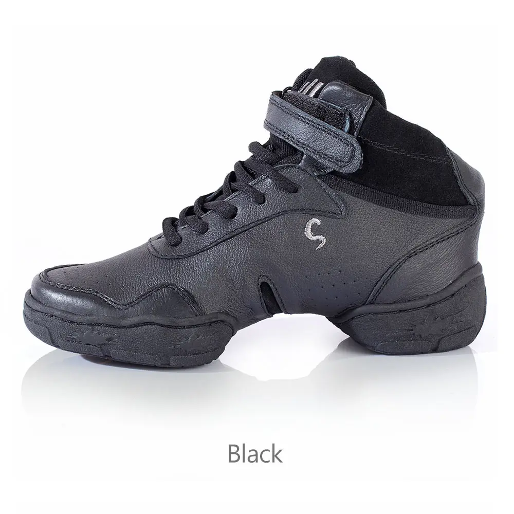 Танцевальная обувь из воловьей кожи для женщин/мужчин; Танцевальная обувь из натуральной кожи; Современные джазовые мужские кожаные кроссовки для женщин; большие размеры 27,5 см - Цвет: Black