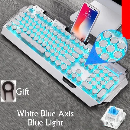 Технология Apedra X10 Ретро Круглый Светильник пишущая машинка Трансмиссия Keycap Проводная Механическая игровая клавиатура несколько светильник эффекты - Цвет: Черный