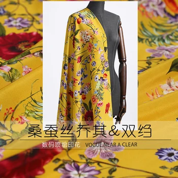 

2018 spring and summer new printing silk fabric spring flowers georgette / crepe floral high-grade silkworm silk cloth