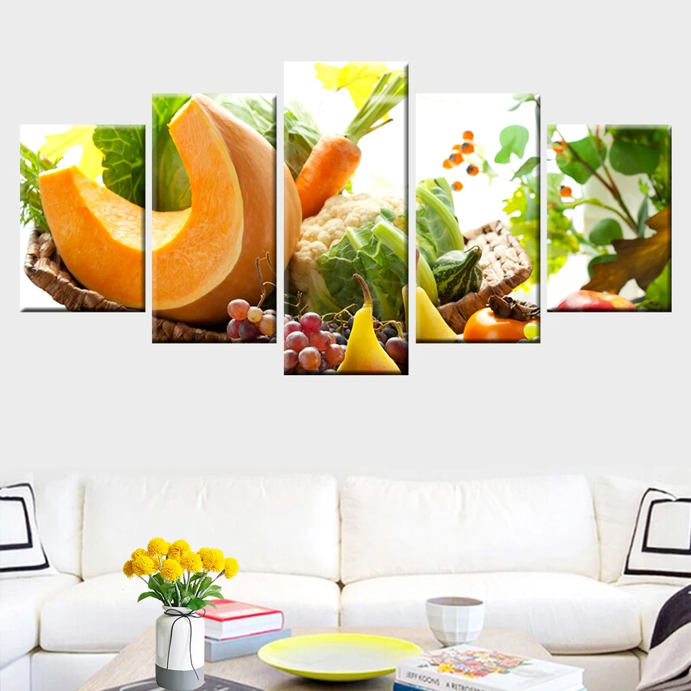 

5 panel food painting fresh fruit vegetables picture wall art kitchen decoration Nordic poster kitchen restaurant mural canvas a