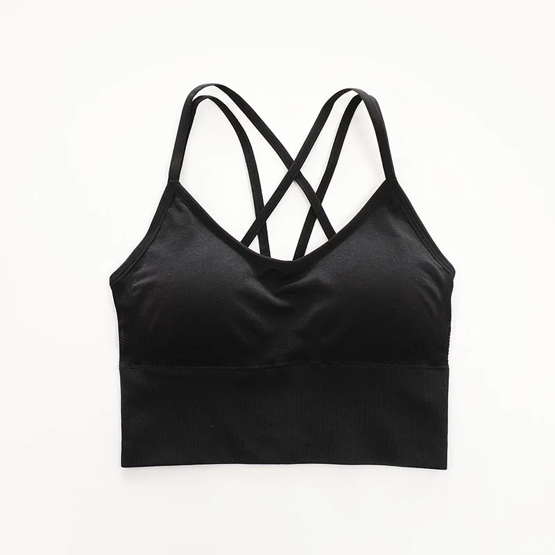 Colorvalue Plain Strappy Fitness Bras Top Women Padded Seamless Workout Gym Bra Push Up Yoga Sport Brassiere with Removable Pads
