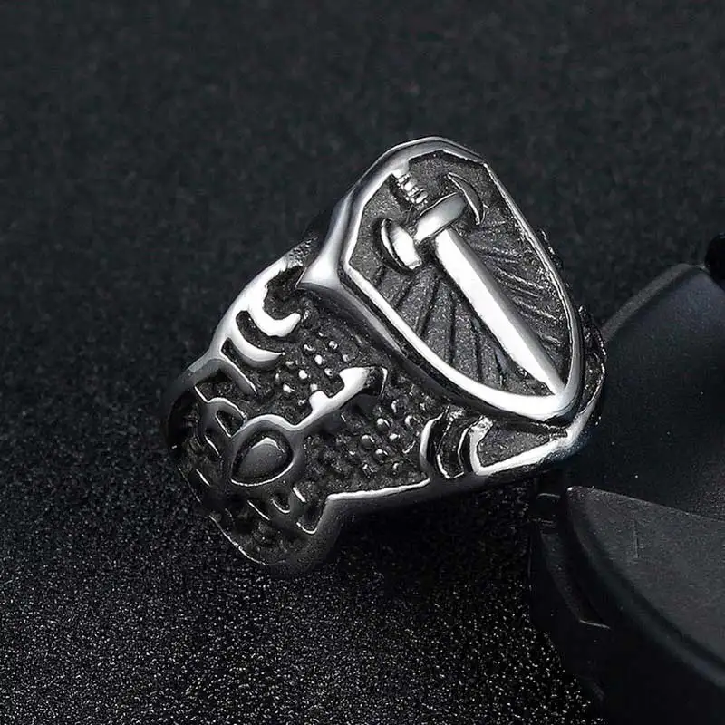 

ZFVB Stainless Steel Sword Shield Rings for Mens High Polished Swordsmen Ring Circle Jewelry Gift Drop Shipping