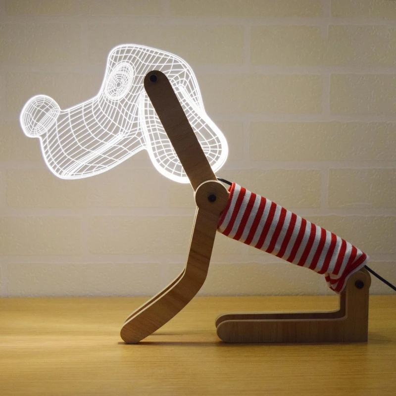 3D Cute Dog Table Lamp Wood Support Acrylic Lampshade USB Dimming Adjustable Posture LED Desk Light Children Kids Birthday Gift (1)