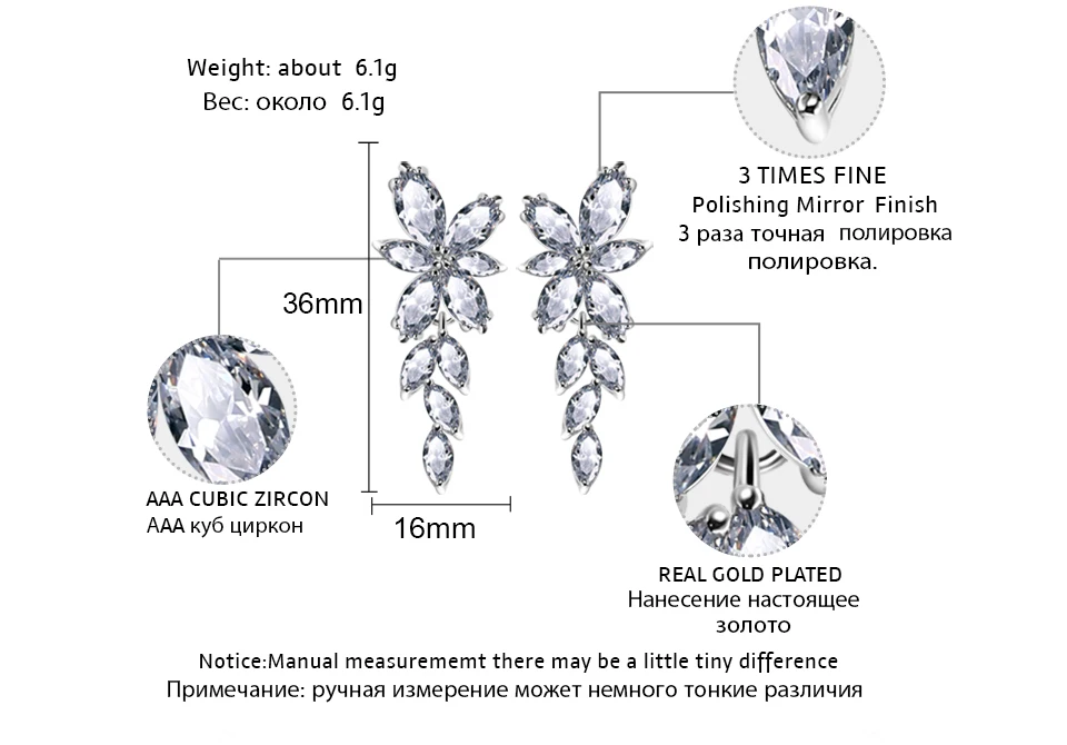 Длинные висячие серьги-капли с кристаллами циркония и цветком в форме маркизы в форме блестящего листа, свадебные ювелирные изделия для женщин, ZAKOL FSEP167