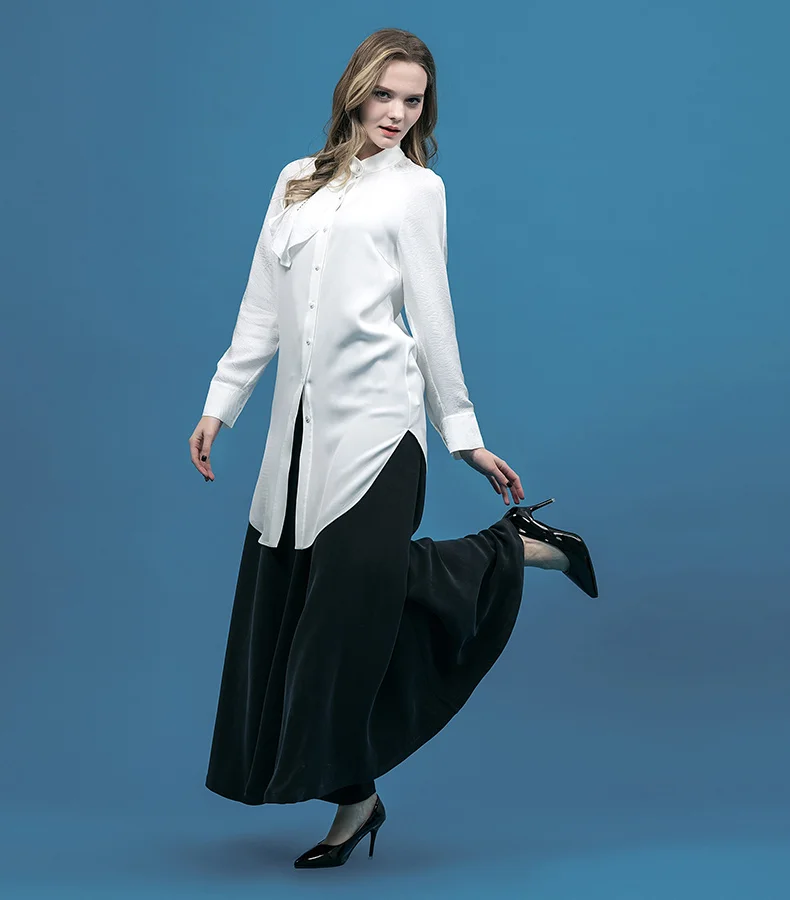 VOA тяжелый шелк блузка Для женщин с длинным рукавом белая рубашка женские офисные столешница базовая одежда женская повседневная одежда