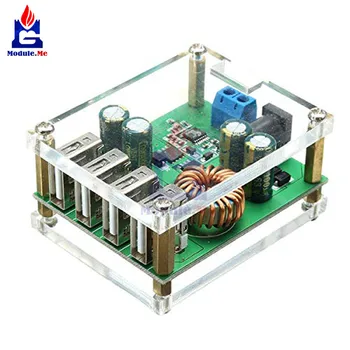 

DC DC 9V 12V 24V 36V 48V 7-60V to 5V Voltage Regulator Buck Converter 5A Volt Transformer Power Supply Module 4 USB with Case