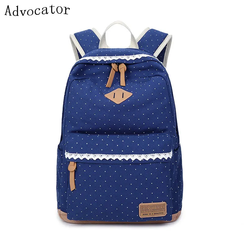 

Canvas Polka-Dots Casual Female Backpack High School Students Rucksack Computer Women Knapsack Laptop Girls Black Shoulders Bag
