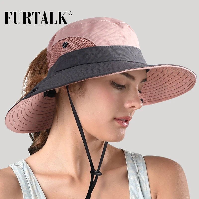 FURTALK Safari Sun Hats for Women Summer Wide Brim UV UPF Ponytail