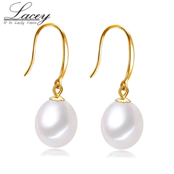 

18K yellow gold pearl earrings Jewelry white,classic wedding freshwater pearl earrings, AU750 fine gift for women