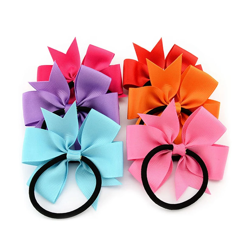 

3 Inch Solid Boutique Grosgrain Ribbon Girl Bow Elastic Hair Tie Rope Hair Band Bows DIY Hair Accessories Gift for 2018