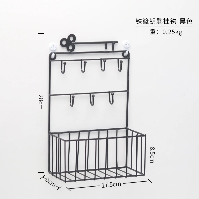 Многофункциональный настенный металлический стеллаж для хранения для дома, креативная дверь, назад, настольный декорация кованое железо, ключ, отделочная стойка - Цвет: Черный